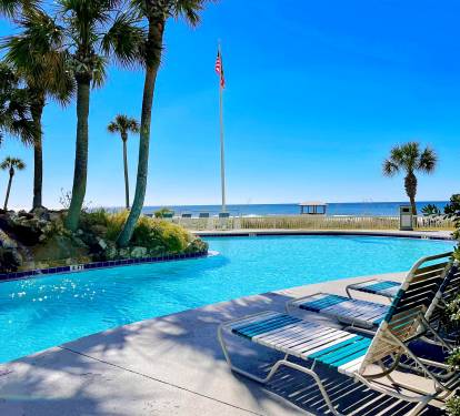 Plenty of seating around the pool with a fantastic view.