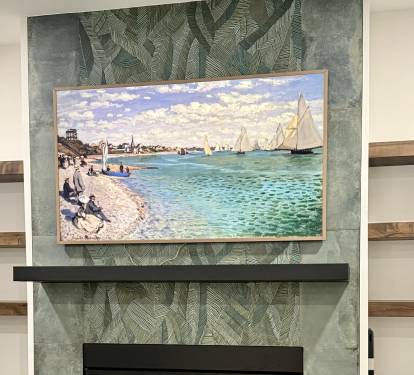 Main house living room with Samsung Frame TV (Monet's Regatta shown)