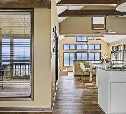 Kitchen area leading to the living room.