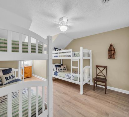 West upstairs bunkroom. Two sets of twin over twin bunkbeds