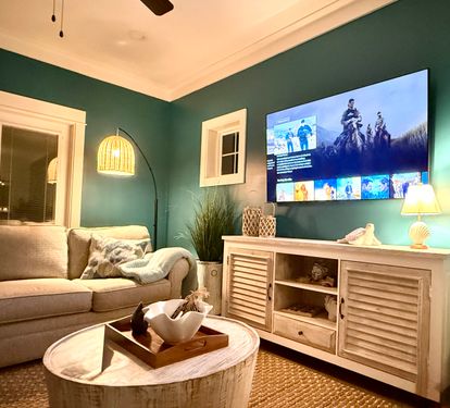 Relax in our living room and watch your favorite shows on the large TV with ROKU.  Stream all of your favorites.  Don't worry - there is plenty of seating for the whole group with two large couches and a couple of additional chairs.