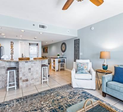 Kitchen area and living room
