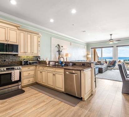 Amazing view of the Gulf while you prep your favorite food in our fully stocked kitchen. 