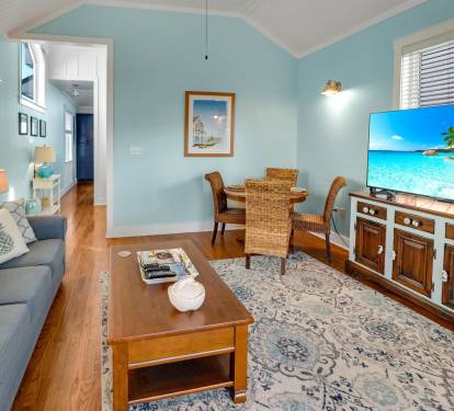 Cozy living room with large flatscreen TV