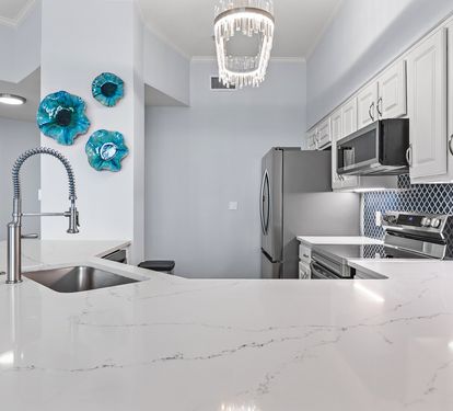 Stainless steel appliances and custom cabinetry