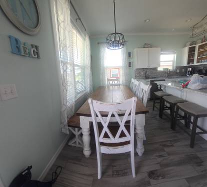 Dining area bench and 5 chairs