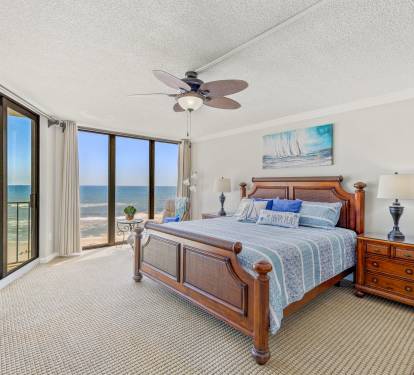 Full beach view with King bed, full dresser & mirror, plus walk-in closet in Master!
