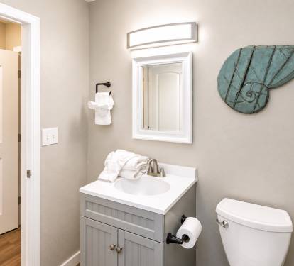 This bathroom is in the hallway.  Stand-up shower - hair dryer included 