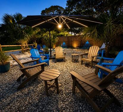 Relax after a fun day in the sun.  The solar-lit umbrella