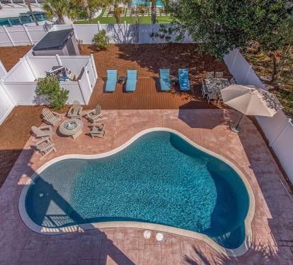 Heated pool, fire pit