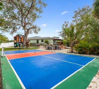 Pickleball and Basketball Court.  Have fun on a private pickleball court, complete with a basketball hoop for added recreation.  Perfect for family and friends.