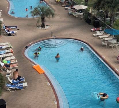 Two large pools, one heated in fall months. (Two hot tubs and kiddie pool too.)
