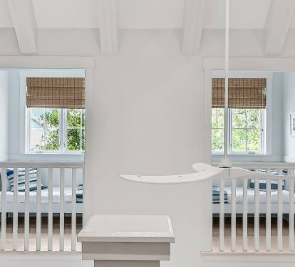 Two twin beds with a birds eye view