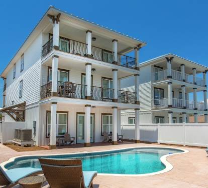 Balconies overlooking pool