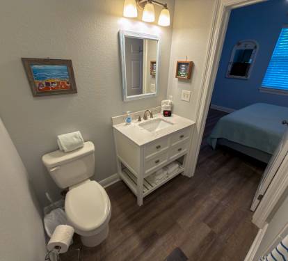 Whether you’re getting ready for dinner or winding down after a sun-filled afternoon, this private bath adds a layer of ease and privacy to your stay.