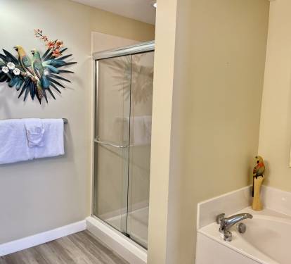 Primary ensuite bath has walk in shower