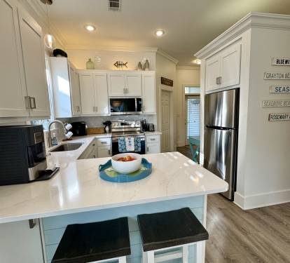 Sunnyside's kitchen is bright and cheery with recent updates.