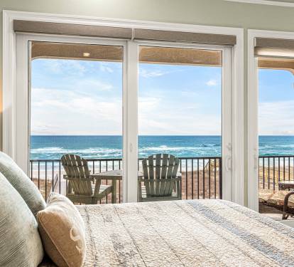 Beautiful ocean views and private veranda from the main king bedroom. 