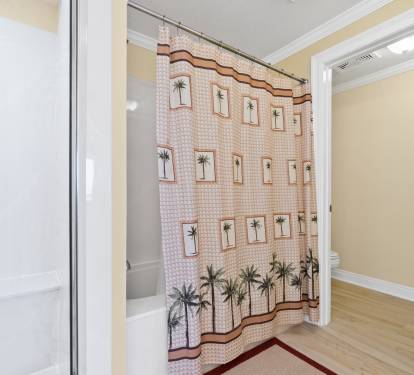Master bathroom has stand up shower and separate tub/shower combo