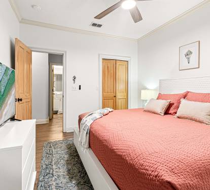 Comfortable king mattress, SmartTV, and room to actually unpack and settle in.