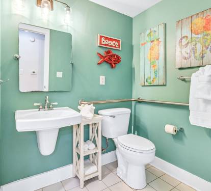 Adorable handicap-freindly second bathroom. 