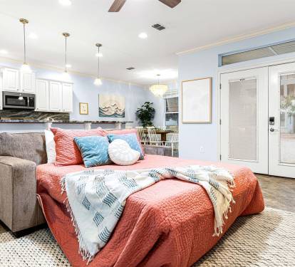 A queen-size sleeper sofa with an upgraded mattress. The 12th guest sleeps just as well as everyone else