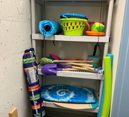 Play at the beach in the sand and waves with our shovels, buckets and boogie boards. (Items may vary)