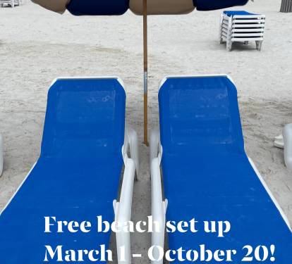 Free beach service for 2 March 1 through October 20. This is a value of $65/day