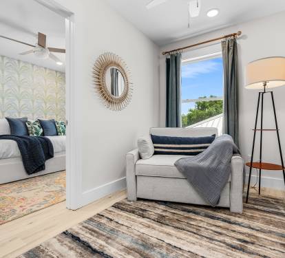 Retreat to the second floor, where you'll discover a gorgeous reading nook.
