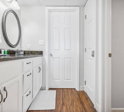 Master double vanity plus Walk-in closet  Ironing board/iron, twin and queen air mattresses for extra bed options