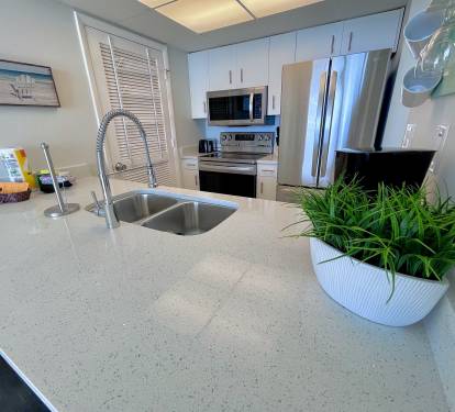 Clean and wide open counter tops with all new stainless steel appliances