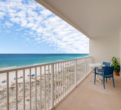 "Start your day with breathtaking sunrises, watch dolphins play in the emerald waves, and unwind with stunning sunsets—all from this balcony with an unobstructed view of the Gulf waters. ???? #OceanfrontParadise #GulfViews"