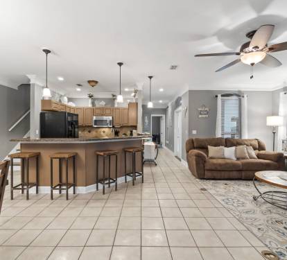 Open concept floor plan from the kitchen to the living room