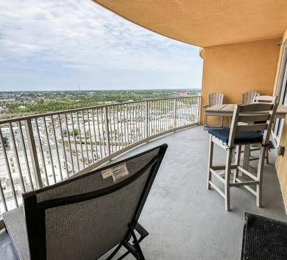 THE EXTRA WIDE BALCONY ALSO HAS A VIEW OVER THE PARK TO THE NORTH