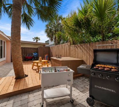 The grill station comes with a rolling beverage cooler cart so drinks stay cold while you cook.  No running inside, no interruptions, just backyard grilling done right.