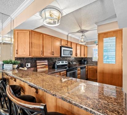 Large kitchen with bar seating