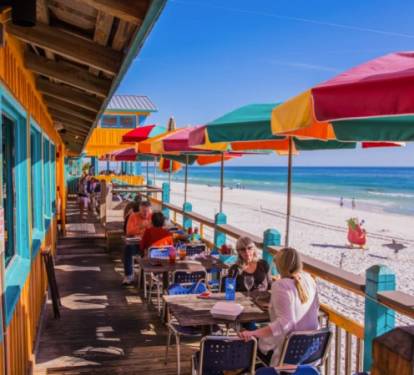 Colorful snack stand area offering a fun, casual spot to grab a quick bite.