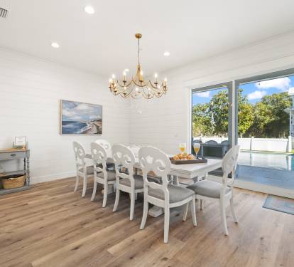 Spacious dining room table with seating for 10