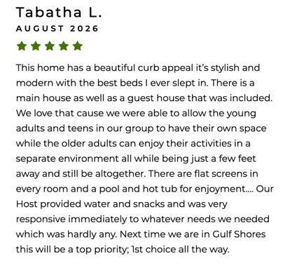 You'll see exactly what Tabatha's five-star review means — the two-home layout gave her group room to spread out, everyone with their own space just steps apart.