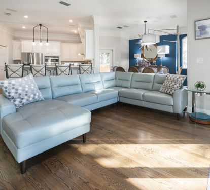 Expansive family room, dining room, and kitchen