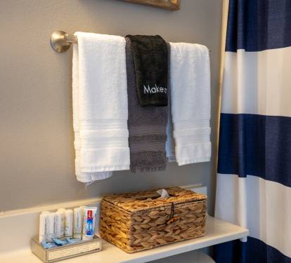 Makeup washcloths and towels provided