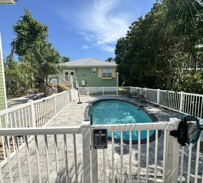 The pool is fully enclosed with safety gates and can be heated upon request 