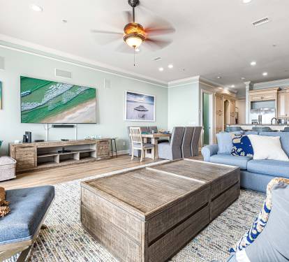 Living room with 85" TV for your viewing pleasure.