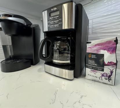 Coffee Corner offers a Keurig K-Classic and a Mr. Coffee coffeemaker with Rapid Brew.