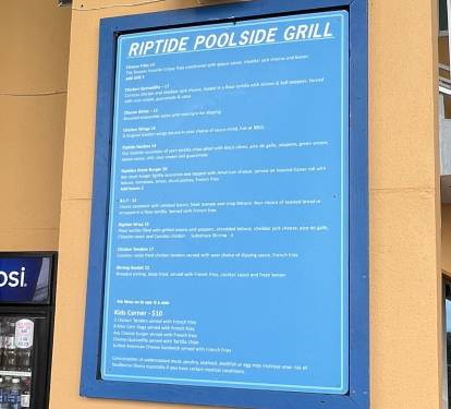 Riptide Poolside menu (Seasonal, Prices may change)