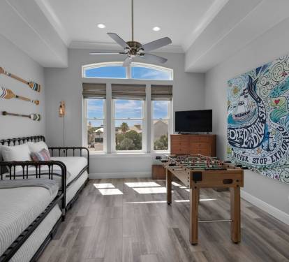 Fun Kids Room w/ 4 Twin Beds, Foosball, Smart TV! Trundles Can Convert to Kings