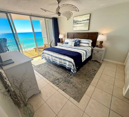 Amazing Gulf views from the main bedroom. Sun lounger and side table to relax in your own private space.