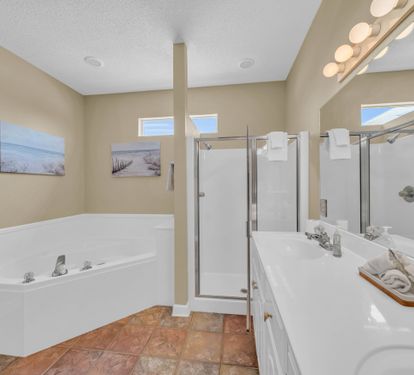 West master bath, jetted tub, walk-in shower