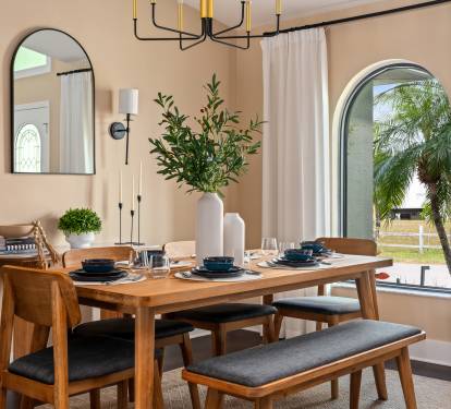 Elegant Dining Area.  A warm, inviting dining space with stylist decor and natural light for memorable meals.