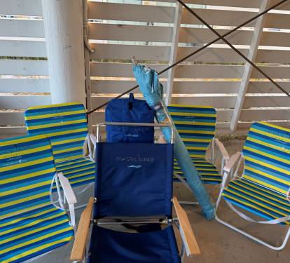 Make the trip to the beach a breeze with the beach wagon, chairs, umbrella and other beach accessories available for use.